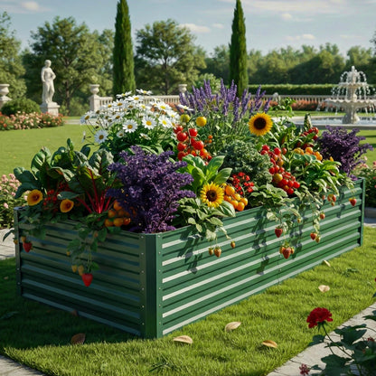 YITAHOME 6pcs 8x4x2 ft Galvanized Raised Garden Bed Kit, Large Metal Planter Box with Gloves, Safety Rubber & Support Rod, Outdoor Flower Bed for Plants Vegetables, Green