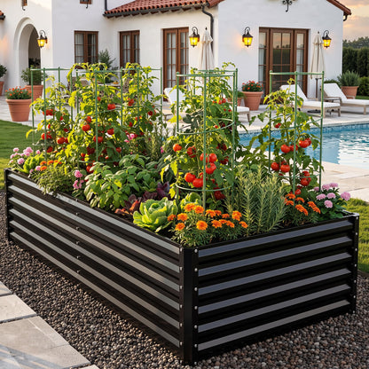 YITAHOME 8x4x1.5ft 2pcs Large Raised Garden Bed Kit, Galvanized Metal Planter Box with Gloves, Outdoor Above Ground Planters for Plants Vegetables Flowers, Silver