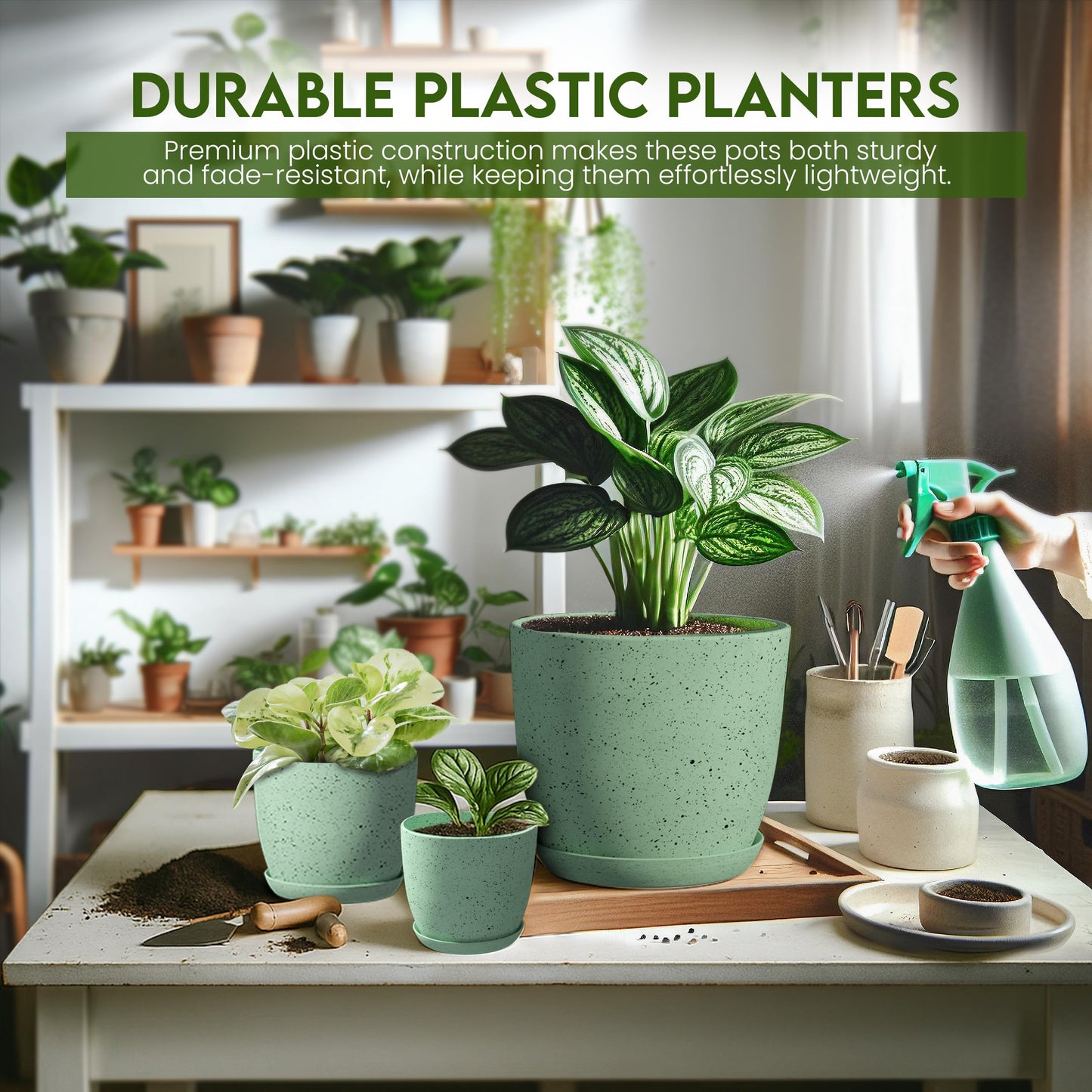 Utopia Home Plant Pots Indoor with Drainage Holes – Set of 5 White Plastic Flower Pots (7/6.6/6/5.3/4.8 Inch) – Modern Planters for Indoor Plants, Room & Office Décor, Great Stocking Stuffers