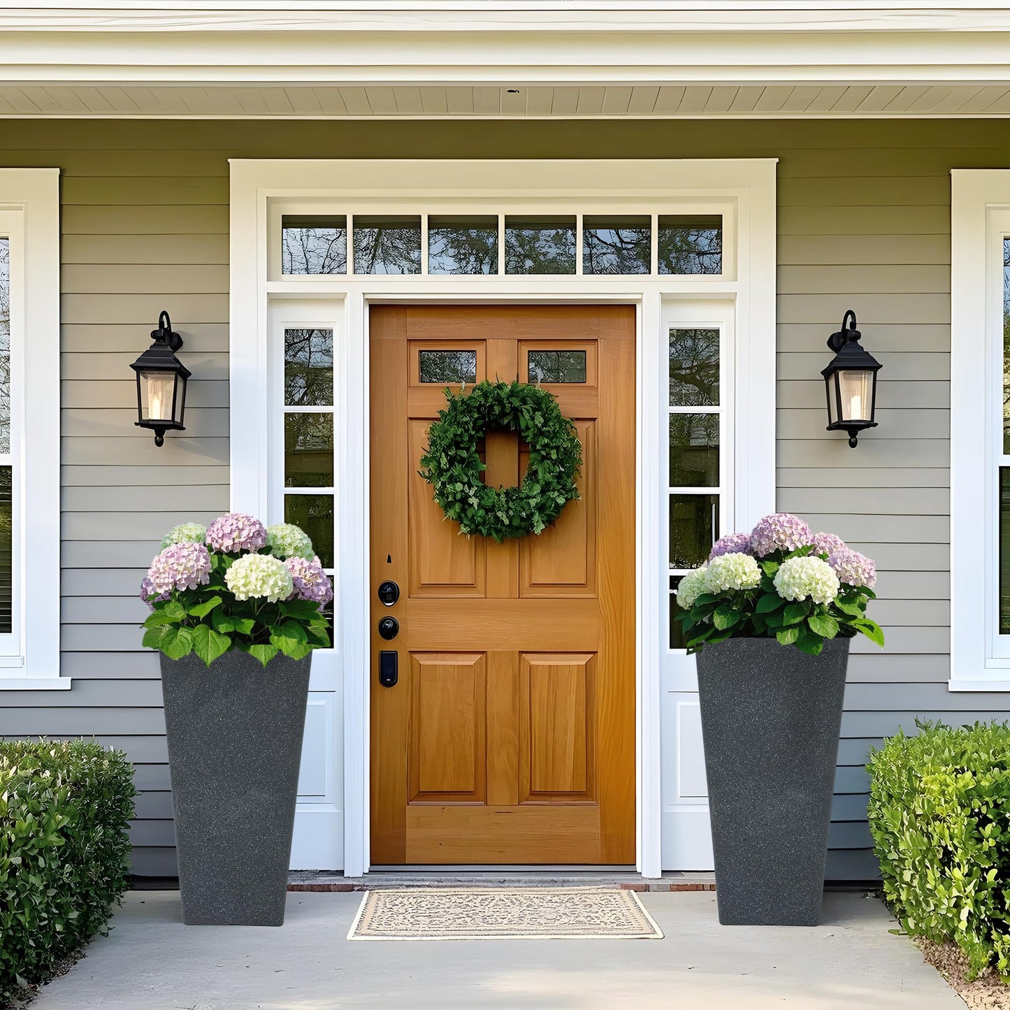 Autodaya 22" Urn Planters Outdoor Planter for Plants Set of 2 Timeless Plastic Large Flower Pot with Drainage Hole Terrazzo White Garden Pots for Porch, Patio Christmas Decor