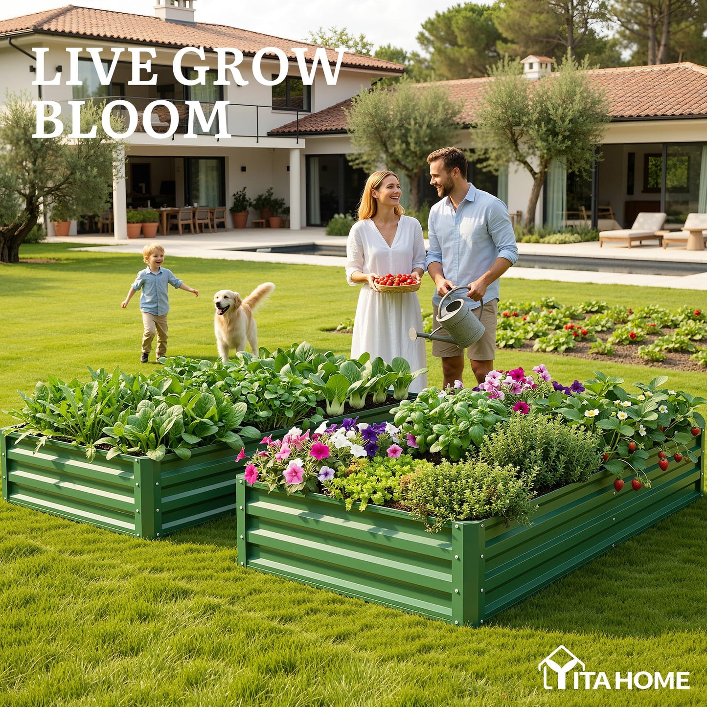 YITAHOME 8x4x1.5ft 2pcs Large Raised Garden Bed Kit, Galvanized Metal Planter Box with Gloves, Outdoor Above Ground Planters for Plants Vegetables Flowers, Silver
