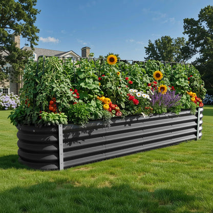 YITAHOME 6pcs 8x4x2 ft Galvanized Raised Garden Bed Kit, Large Metal Planter Box with Gloves, Safety Rubber & Support Rod, Outdoor Flower Bed for Plants Vegetables, Green