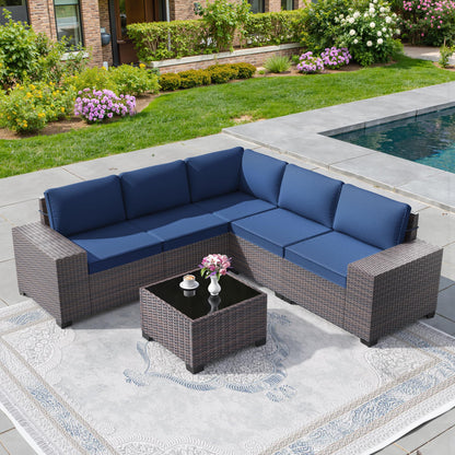 13 PCS Outdoor Patio Furniture Set,Outdoor Sectional Furniture with 43" 55000 BTU Gas Propane Fire Pit Table,All Weather PE Rattan Wicker Patio Conversation Set,Navy Blue