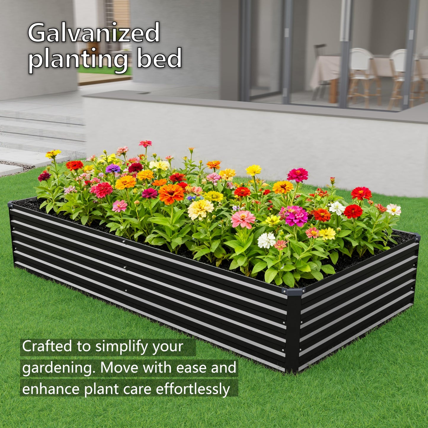DIIYIV 8x4x1.5FT Galvanized Raised Garden Bed,Vegetable Boxes-Rectangle Metal Flower Box,Large Planter Raised Beds Outdoor Garden for Planting,Fruit,Herb-Silver