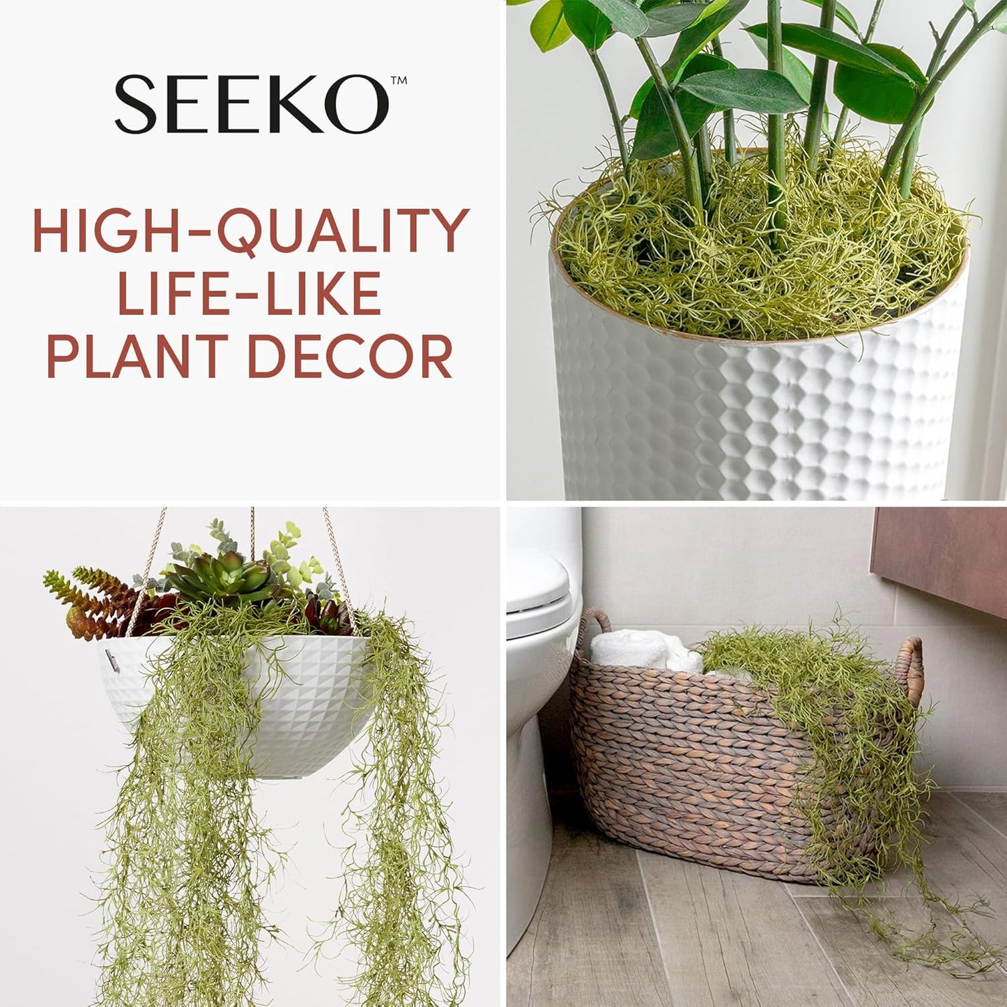SEEKO Succulents Fake Spanish Moss 6 Pack, 33" – Premium Artificial & Faux Moss Decor