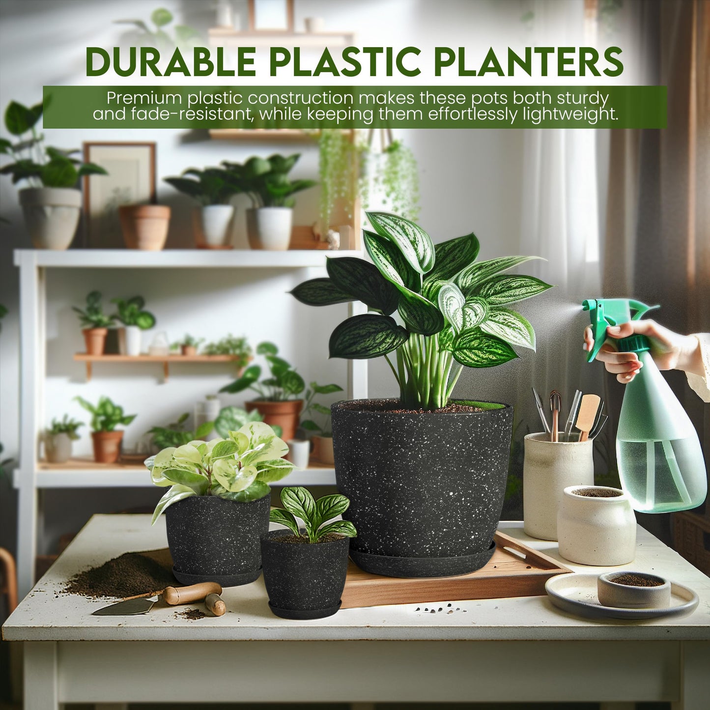 Utopia Home Plant Pots Indoor with Drainage Holes – Set of 5 White Plastic Flower Pots (7/6.6/6/5.3/4.8 Inch) – Modern Planters for Indoor Plants, Room & Office Décor, Great Stocking Stuffers