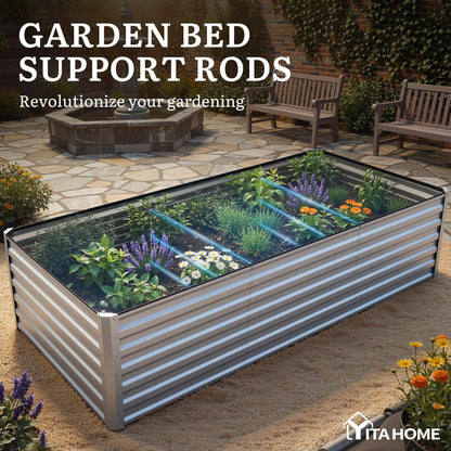 YITAHOME 6pcs 8x4x2 ft Galvanized Raised Garden Bed Kit, Large Metal Planter Box with Gloves, Safety Rubber & Support Rod, Outdoor Flower Bed for Plants Vegetables, Green