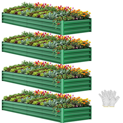 YITAHOME 6pcs 8x4x2 ft Galvanized Raised Garden Bed Kit, Large Metal Planter Box with Gloves, Safety Rubber & Support Rod, Outdoor Flower Bed for Plants Vegetables, Green