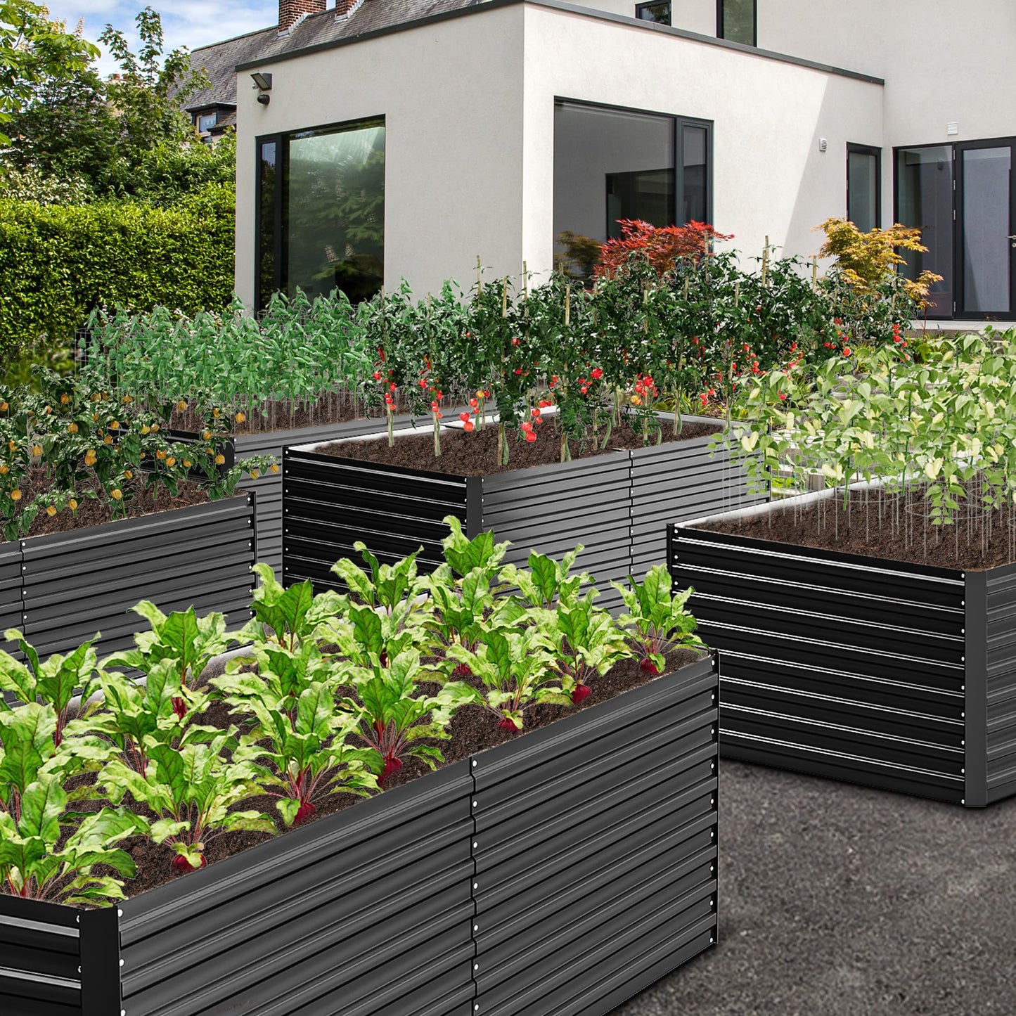 YITAHOME 8x4x1.5ft 2pcs Large Raised Garden Bed Kit, Galvanized Metal Planter Box with Gloves, Outdoor Above Ground Planters for Plants Vegetables Flowers, Silver