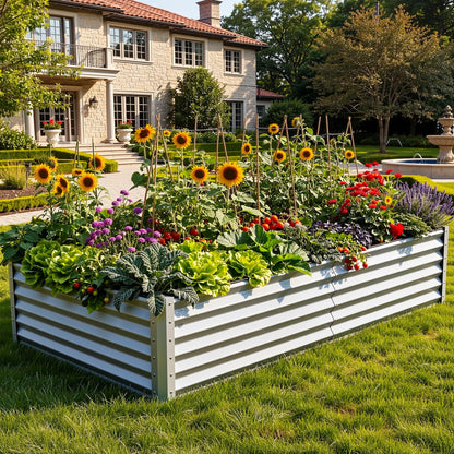 YITAHOME 8x4x1.5ft 2pcs Large Raised Garden Bed Kit, Galvanized Metal Planter Box with Gloves, Outdoor Above Ground Planters for Plants Vegetables Flowers, Silver